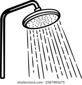 illustration of a shower head with flowing water or shower without background