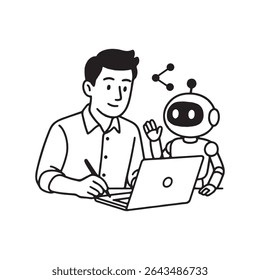 Illustration Showing Ai Collaboration With Human Through Laptop Interaction.