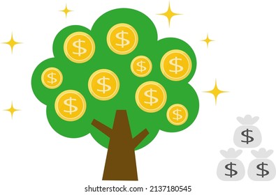 Illustration showing the asset management of money tree dollars