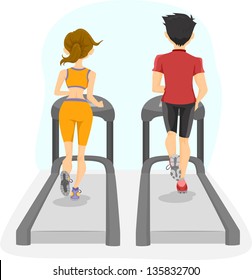 Illustration showing the Back View of Couple on a Treadmill