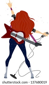 Illustration showing Back View of a Rockstar Teenage Girl