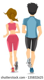 Illustration showing the Back View of Running Couple