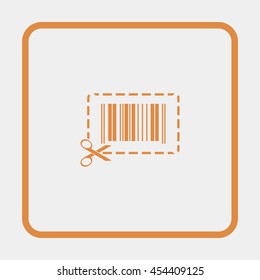 Illustration showing a barcode a dotted line around it and of scissors.