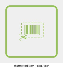 Illustration showing a barcode a dotted line around it and of scissors.