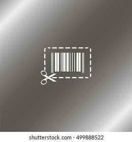 Illustration showing a barcode a dotted line around it and of scissors.