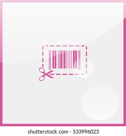 Illustration showing a barcode a dotted line around it and of scissors.