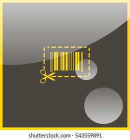 Illustration showing a barcode a dotted line around it and of scissors.