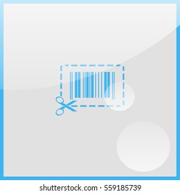 Illustration showing a barcode a dotted line around it and of scissors.