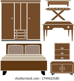 Illustration showing Bedroom furniture set