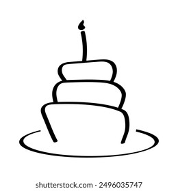 Illustration showing a black birthday cake icon on a white background