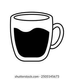 Illustration showing a black coffee cup icon on a white background