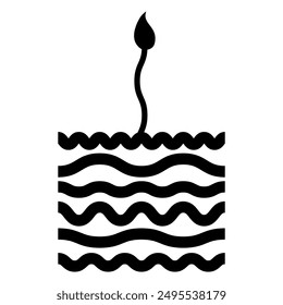 Illustration showing a black icon of a birthday cake and candles on a white background