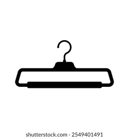 
Illustration showing a black icon of a clothes hanger in a closet, isolated on a white background