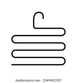 
Illustration showing a black icon of a clothes hanger in a closet, isolated on a white background