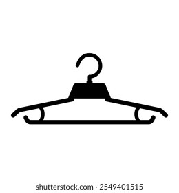 
Illustration showing a black icon of a clothes hanger in a closet, isolated on a white background