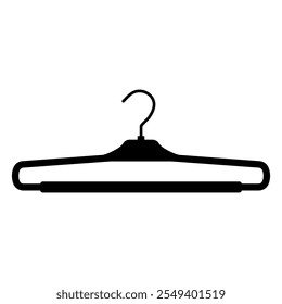 
Illustration showing a black icon of a clothes hanger in a closet, isolated on a white background