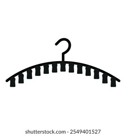 
Illustration showing a black icon of a clothes hanger in a closet, isolated on a white background