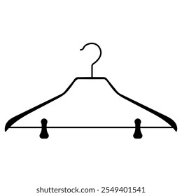 
Illustration showing a black icon of a clothes hanger in a closet, isolated on a white background