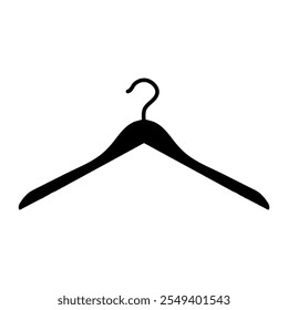 
Illustration showing a black icon of a clothes hanger in a closet, isolated on a white background