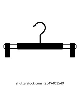 
Illustration showing a black icon of a clothes hanger in a closet, isolated on a white background