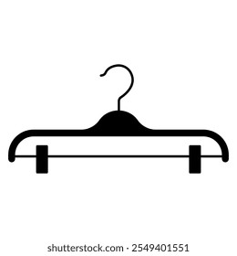 
Illustration showing a black icon of a clothes hanger in a closet, isolated on a white background