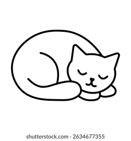 
Illustration showing a black icon of a cute sleeping cat on a white background