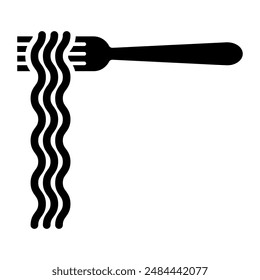 Illustration showing a black icon of a fork with spaghetti on a white background