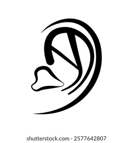 
Illustration showing a black icon of a human ear (hearing) on ​​a white background