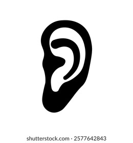 
Illustration showing a black icon of a human ear (hearing) on ​​a white background