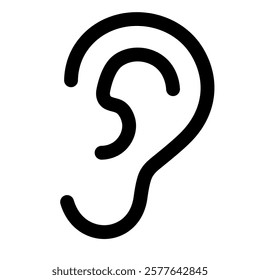 
Illustration showing a black icon of a human ear (hearing) on ​​a white background