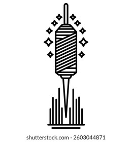 Illustration showing black icon of meat on spit, in form of Turkish food, donar kebab, on white background