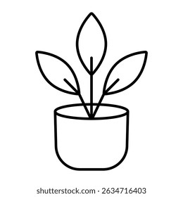 
Illustration showing a black icon of a pot with a house plant on a white background