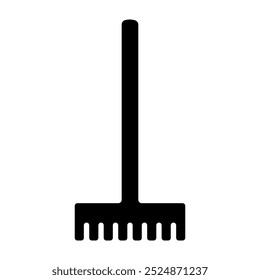 
Illustration showing a black icon of a rake, for gardening, on a white background