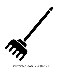 
Illustration showing a black icon of a rake, for gardening, on a white background