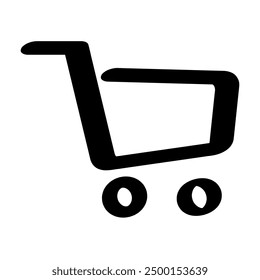 Illustration showing a black icon of a shopping cart from a market on a white background