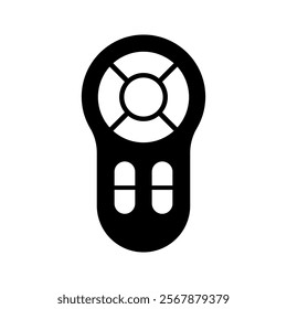 Illustration showing a black remote control icon on a white background