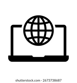 Illustration mit schwarzem Remote-Arbeitssymbol, von zu Hause aus, auf weißem Hintergrund