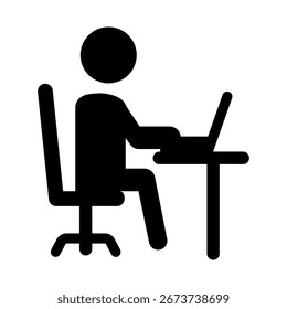 Ilustración que muestra el icono de trabajo remoto negro, desde casa, sobre fondo blanco
