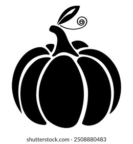 Una ilustración que muestra un icono negro de calabaza de miedo sobre un fondo blanco. Para Halloween