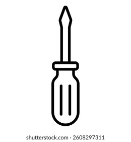 Illustration showing a black screwdriver icon on a white background