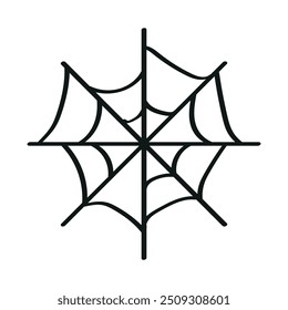Una ilustración que muestra un ícono de Web de araña negro sobre un fondo blanco. Vacaciones de Halloween