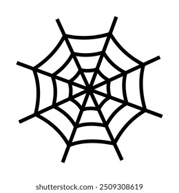 An illustration showing a black spider web icon on a white background. Halloween holiday