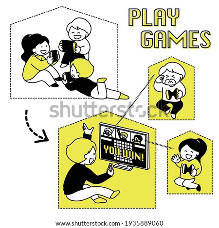 Illustration showing the change in style of playing games with multiple friends
