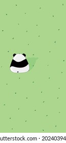 An illustration showing a cute little panda being angry and facing away from the sun on a wide green field. An illustration in reference to the 'no toch me angy' meme. 