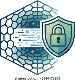 Illustration showing data encryption and secure network protection with shield lock