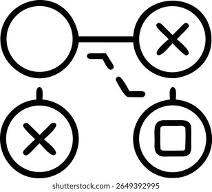 Uma ilustração mostrando um diagrama com círculos, cruzes, um quadrado e linhas tracejadas para ênfase de conexão