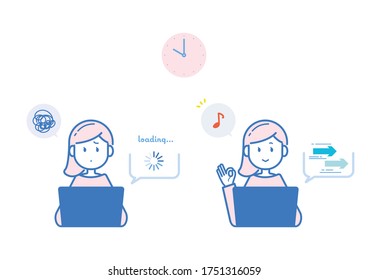 Illustration showing the difference in communication speed of the Internet. Vector image.
