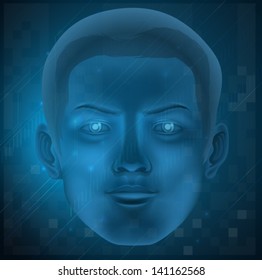 Illustration showing a face of a male on a blue background