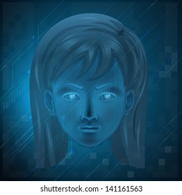 Illustration showing a female face on a blue background