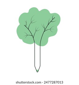 Illustration showing the finished logo, which depicts a pencil in the shape of a tree on a white background